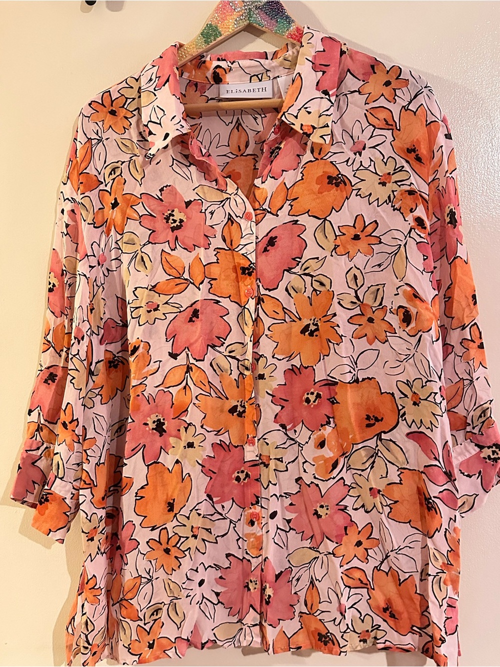 Vintage Elisabeth Liz Claiborne Retro Floral Button Down Blouse. Size 3X